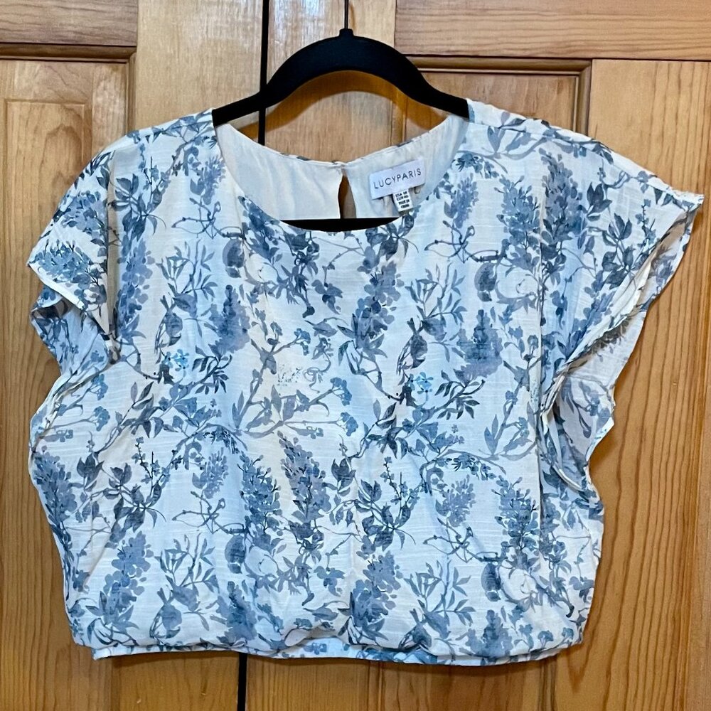 Lucy Paris Blue and White Cropped Top